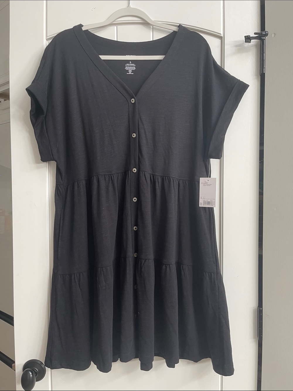 Sonoma Black Button-Front Tiered V-Neck Dress